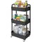 3-Tier Kitchen Storage Cart,Multifunction Utility Rolling Storage Organizer,Mobile Shelving Unit Cart with Lockable Wheels for Bathroom,Laundry,Living Room,With Classified Stickers,Black